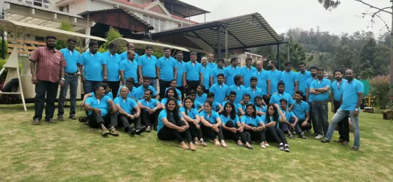 Travellers posing together on a group outing