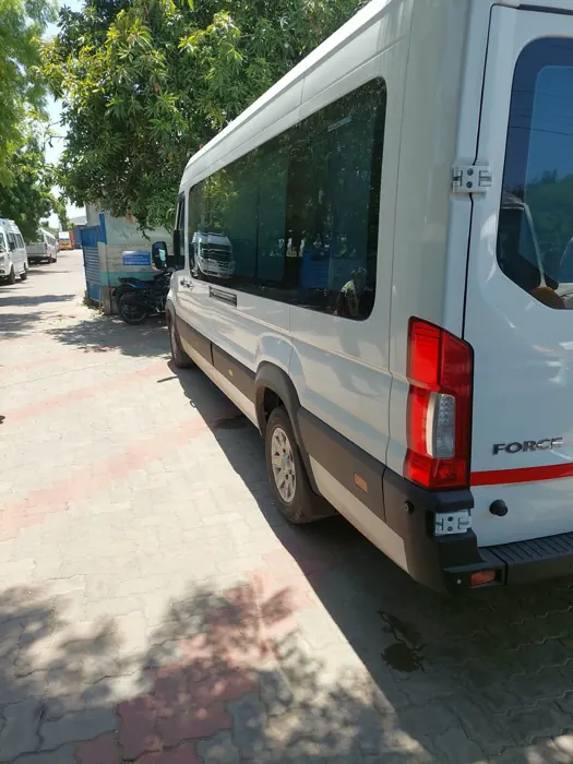 Rear view of a group travel van