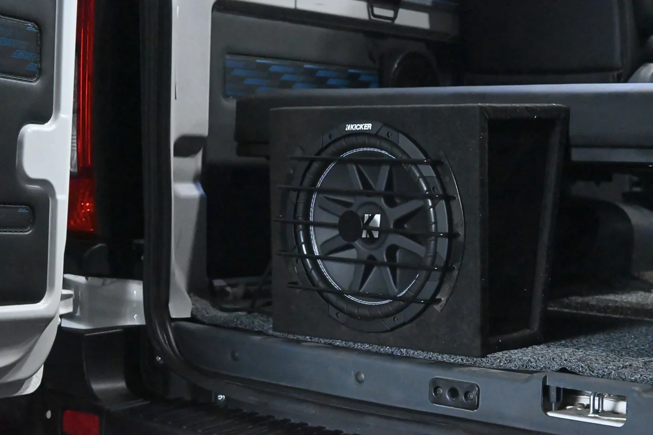 Speaker system at the rear of the Urbania van